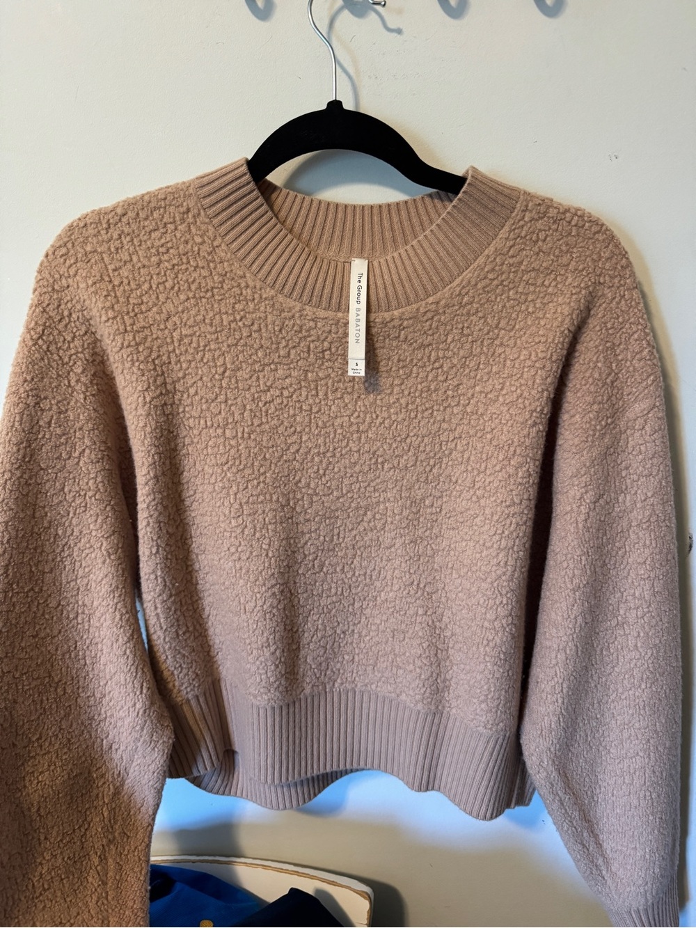 Aritzia Cozy Taupe Crewneck Sherpa Sweater